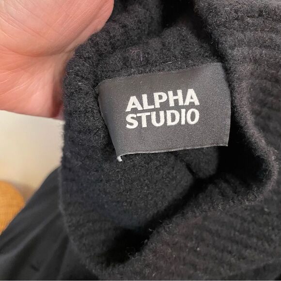 Alpha Studio Wool Sweater Cashmere Blend Mock Neck Crop Black White Size Small - Picture 6 of 8